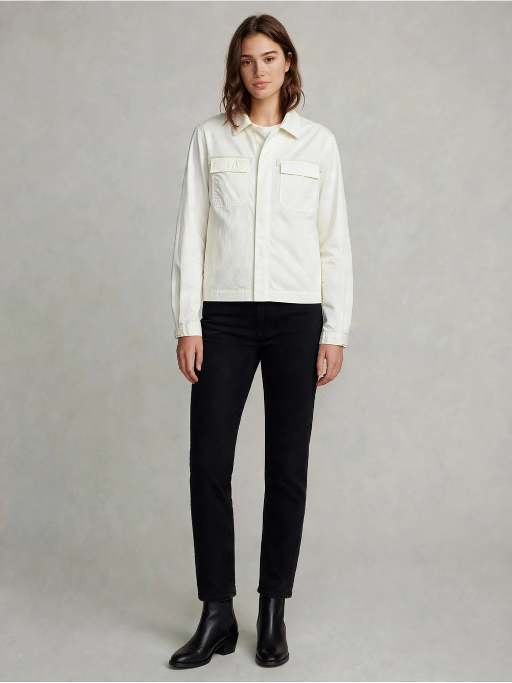 H&M Lightweight Utility Jacket W/Zip Front and Snap Placket 2 Flap Chest Pockets